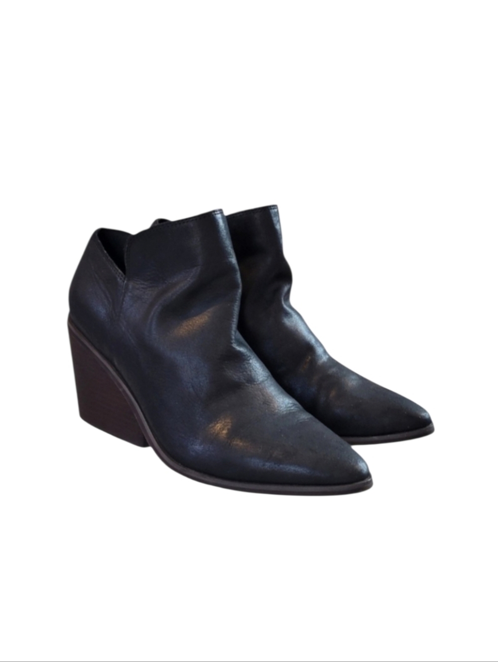 Lucky Brand Saucie Black Leather Stacked Heel Ankle Booties Size 9